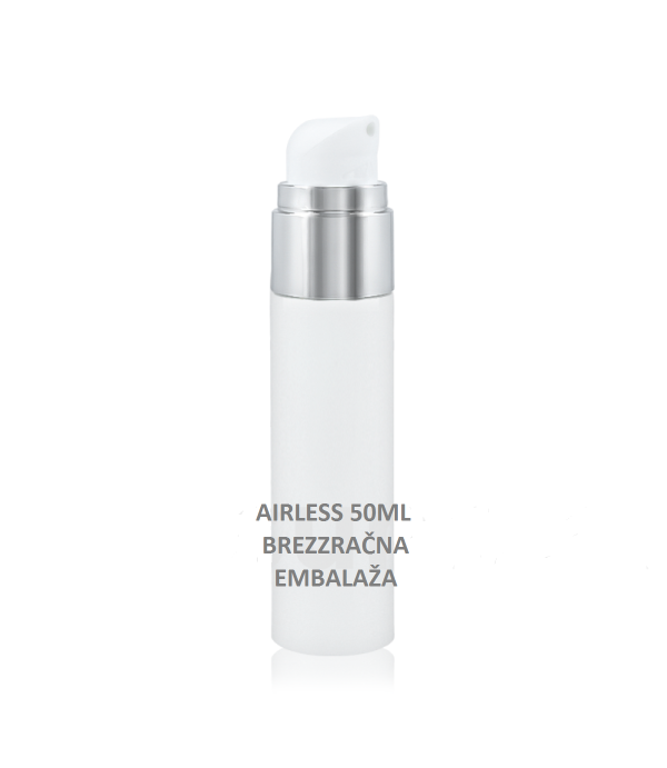 Airless embalaža 50 ml bela s srebrnim obročkom – brezzračna kozmetična embalaža z dispenzerjem