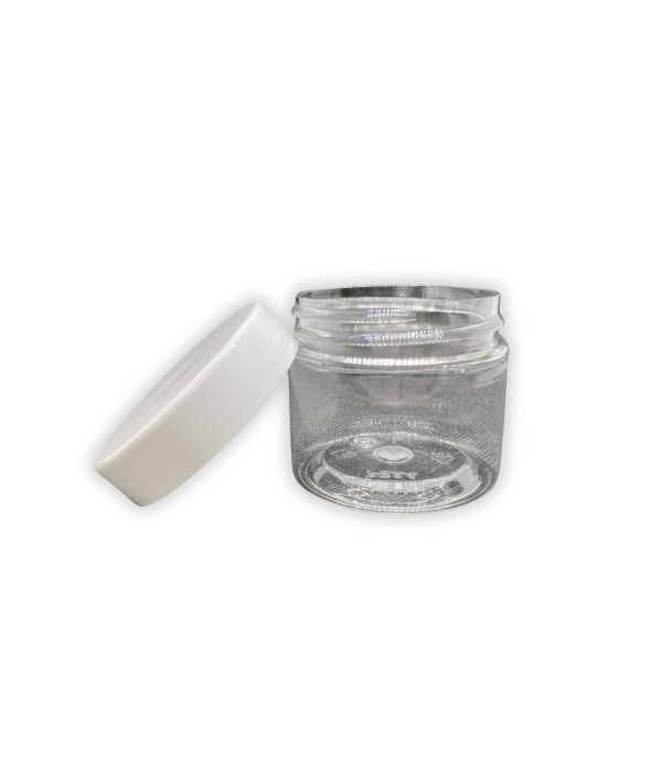 Transparenten lonček 50 ml – PET lonček z belim pokrovom