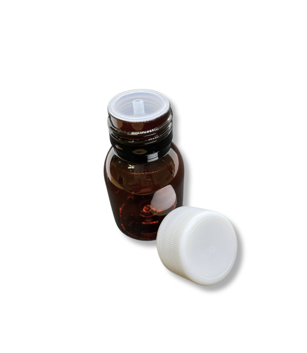 PET plastenka 50 ml rjava s pokrovčkom – 28/410