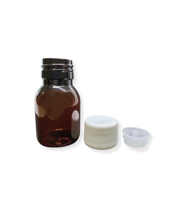 PET plastenka 50 ml rjava s pokrovčkom – 28/410