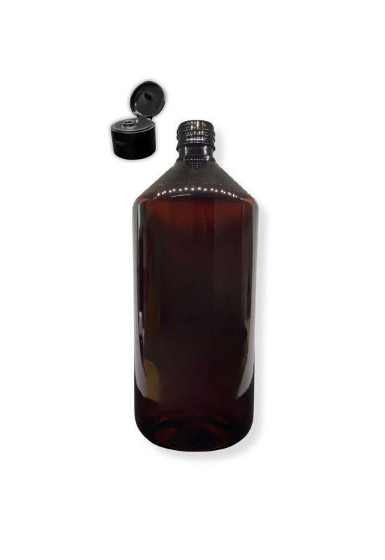 PET plastenka 1000 ml rjava s flip top pokrovčkom