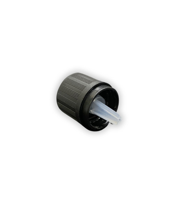 Pokrovček s kapalko DIN 18 črn – s plombo za stekleničke