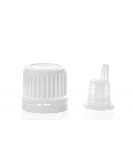 Pokrovček s kapalko DIN 18 bel – s plombo za stekleničke
