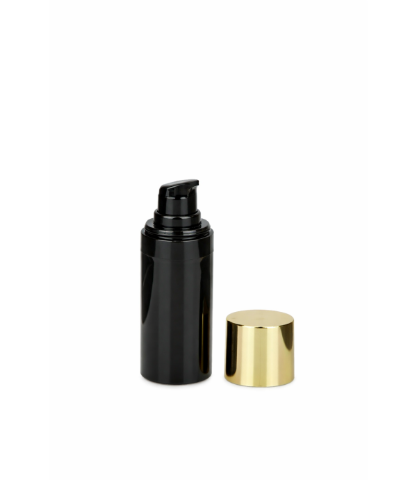 Airless embalaža 15 ml črna – brezzračna kozmetična embalaža z dispenzerjem in zlatim pokrovčkom