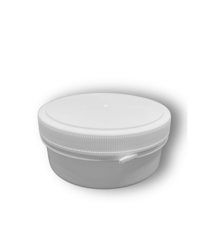 PP lonček 350 ml bel – plastična embalaža s pokrovom in varovalom odpiranja